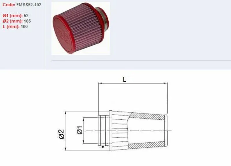Lågt pris BMC Air Filtr zwężane Ø52mm-SS52-102 FMS52-102