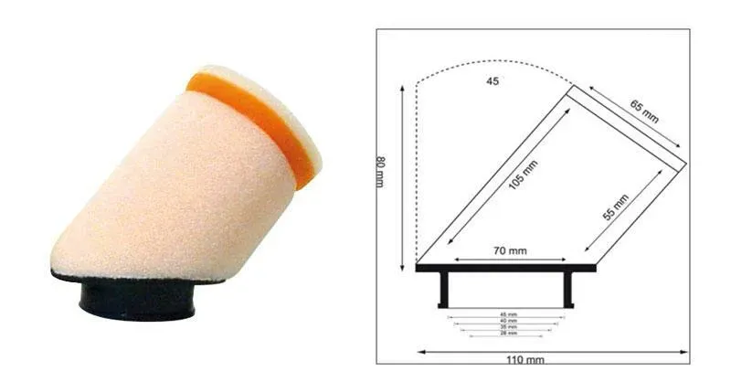 Extra rabatt Filtr powietrza TWIN AIR cylindryczny 45° × 28mm - 158977