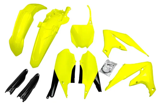 Beställ idag Plastset med gaffel skydd Yamaha YZF efter 2018 UFO neongul